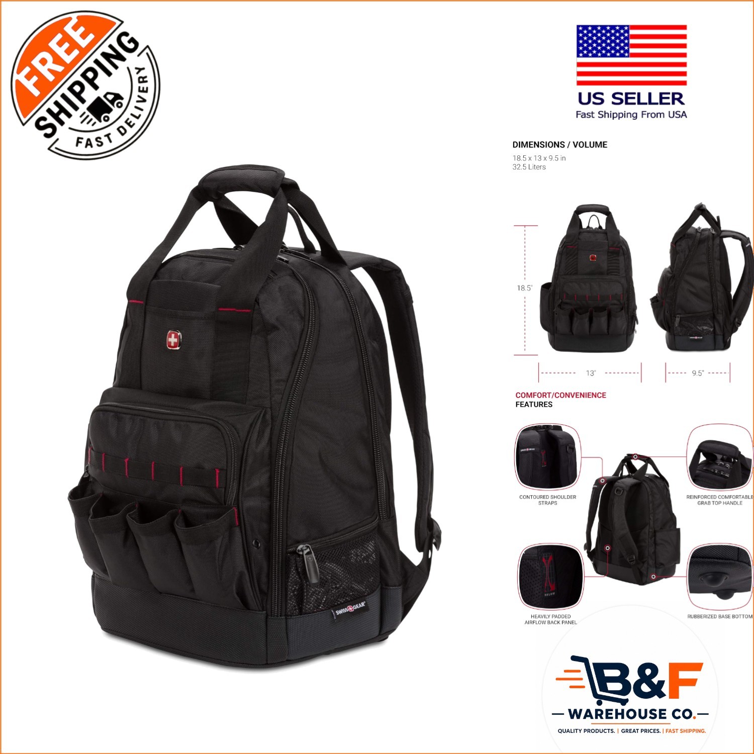 Water-Resistant 15-Inch Laptop Backpack with 34 Storage Solutions in Black