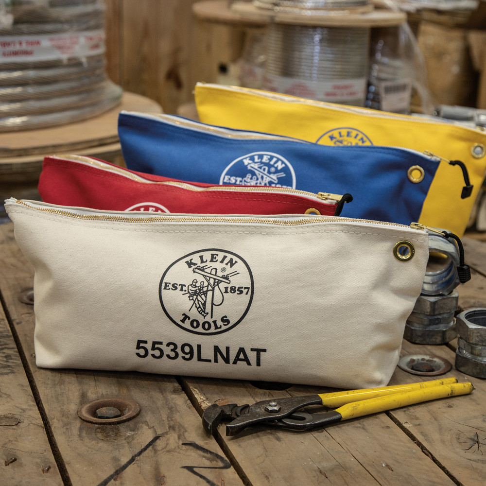 Klein Tools 5539LNAT Canvas Zipper Pouch, 16-Inch Tool Bag Storage Organizer