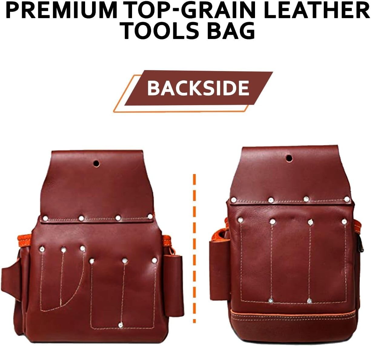 Leather Tool Belt Pouch Bag with suspenders for Construction Carpenter Handyman