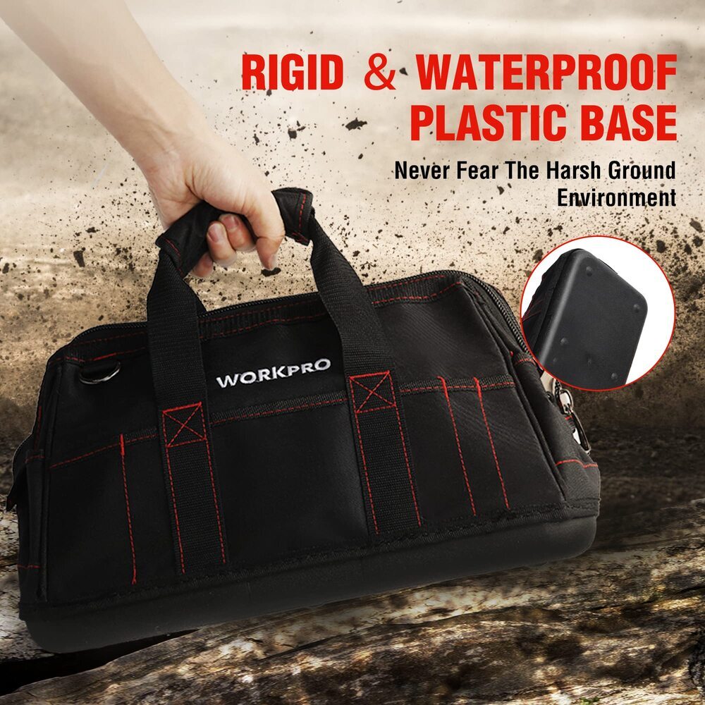 WORKPRO 16″ Zipper Wide Mouth Tool Storage Bag Case Large Capacity w/21 Pockets