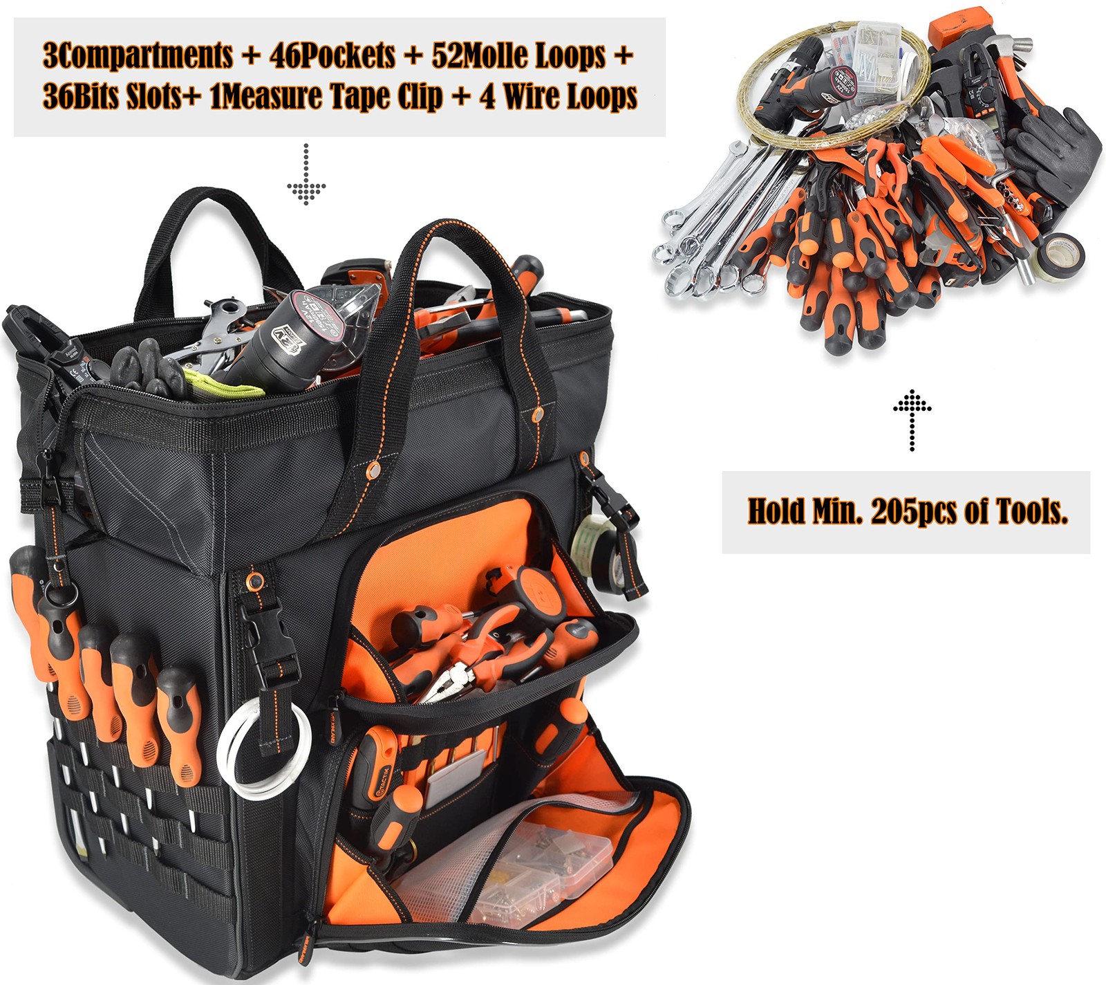 Welkinland 46Pockets-26 Rolling Tool Bag Tools Bag Wheels Rolling Tote Bag Tool