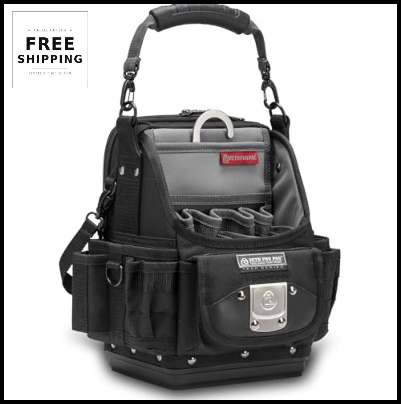 Tool Bag 12 Inch 12 Inch 9.5 Inch 27 Pockets Waterproof Base Hybrid Tool Meter