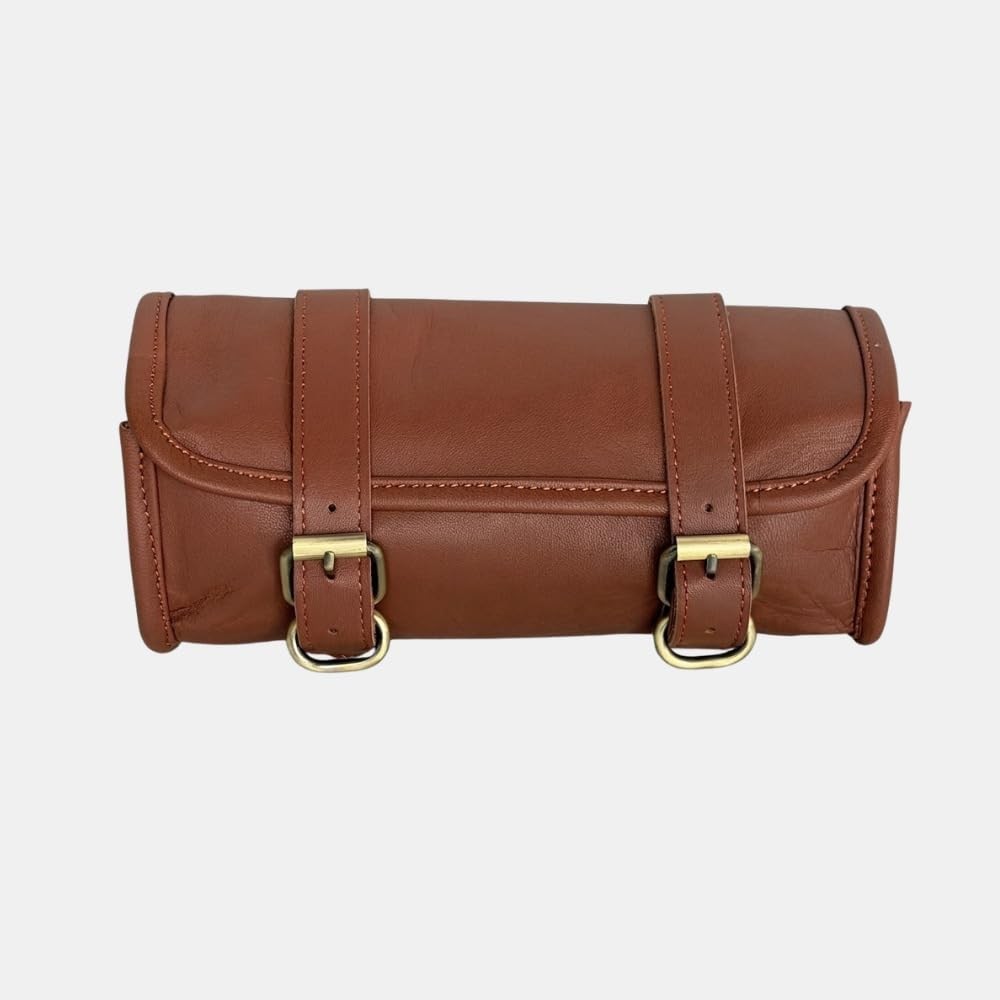 Genuine Goat Leather Vintage Motorcycle 2 Strap Buckle Closure Tool Brown Bag…