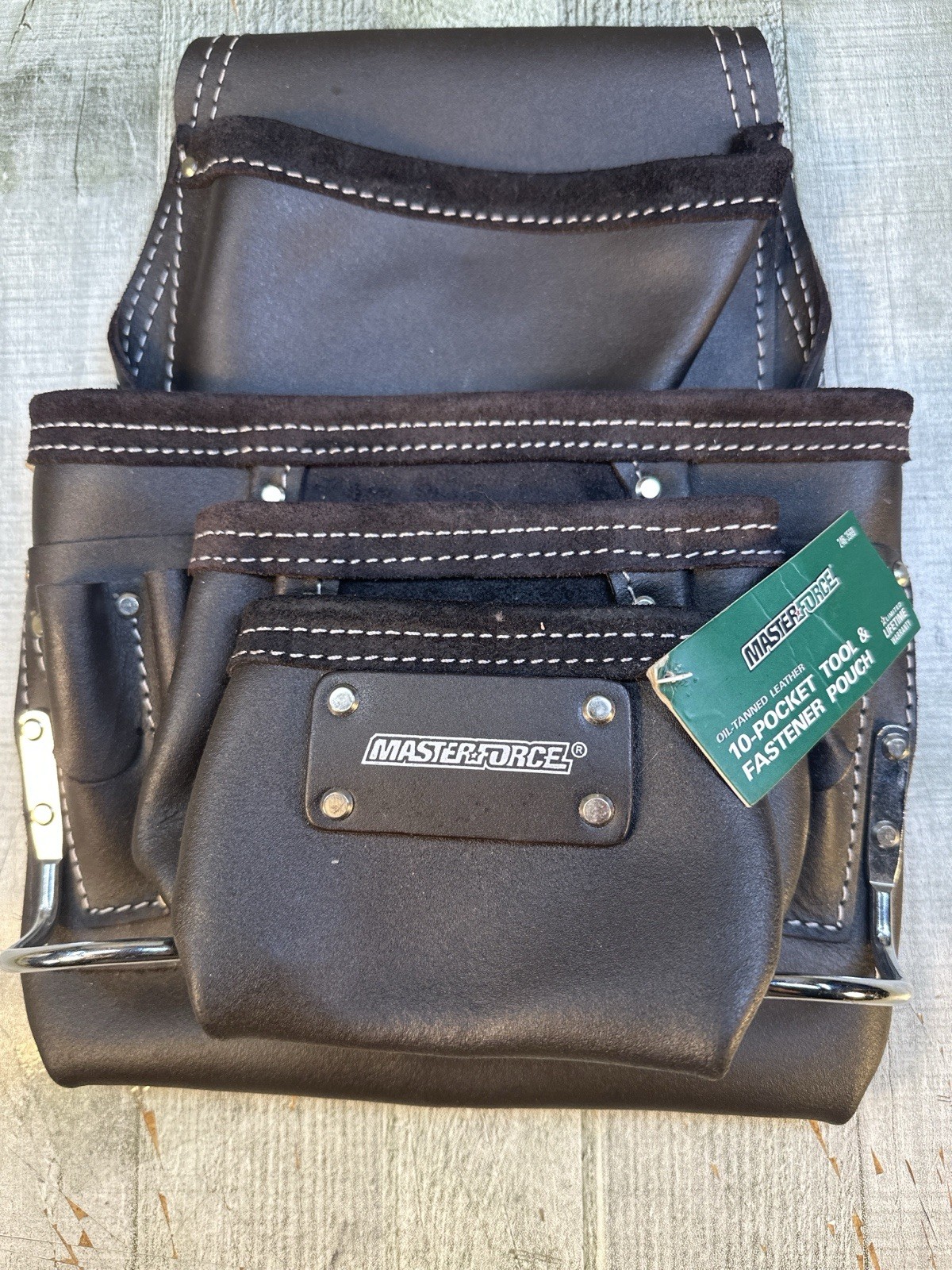 Masterforce 10 Pocket Leather Tool Belt Fastener Pouch Carpenter NEW