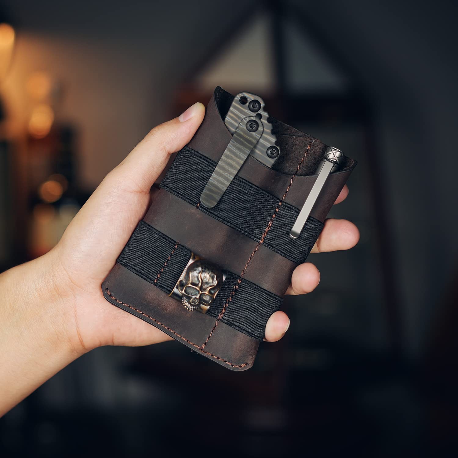 PL5 EDC Organizer, Slim EDC Pouch with DIY Patch Area, Daily Carry Brown
