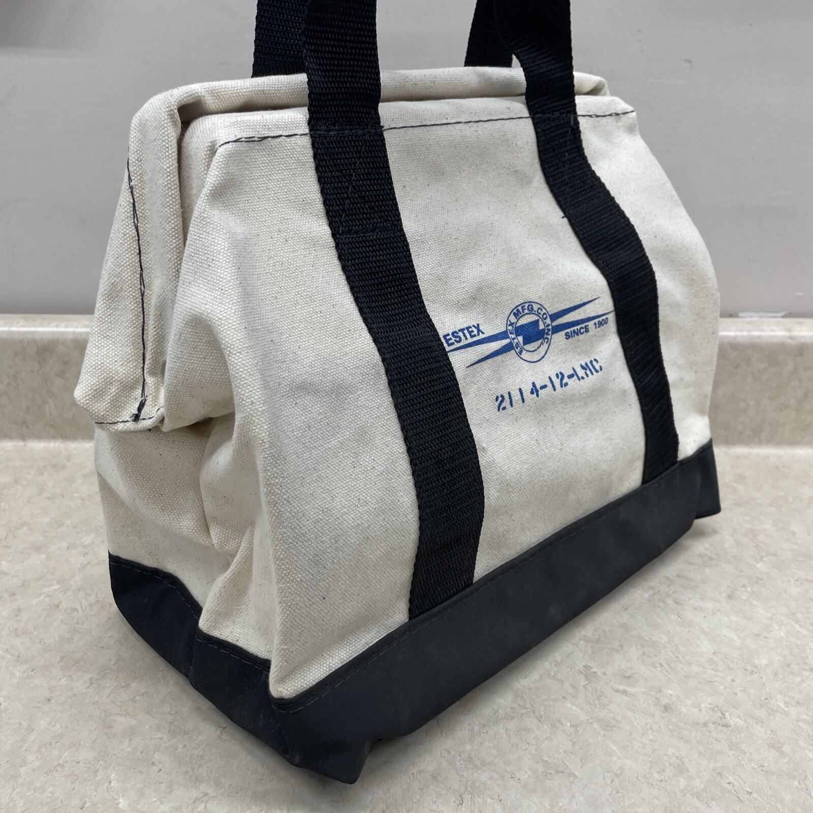 Lot of 2 Estex 2114-12 #8 Canvas Duck Tool Bag With Leather Straps Black & Blue