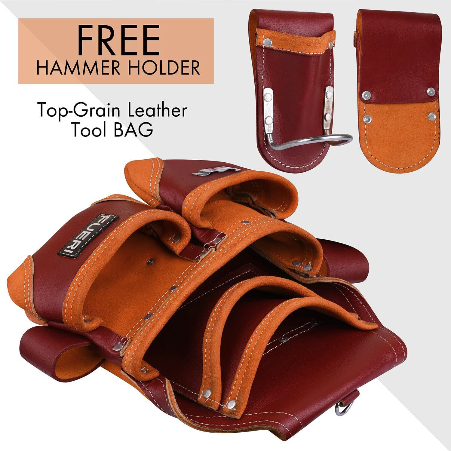Leather Tool Pouch for Carpenters 5 Pocket Framer Belt Bag Lineman Electrician