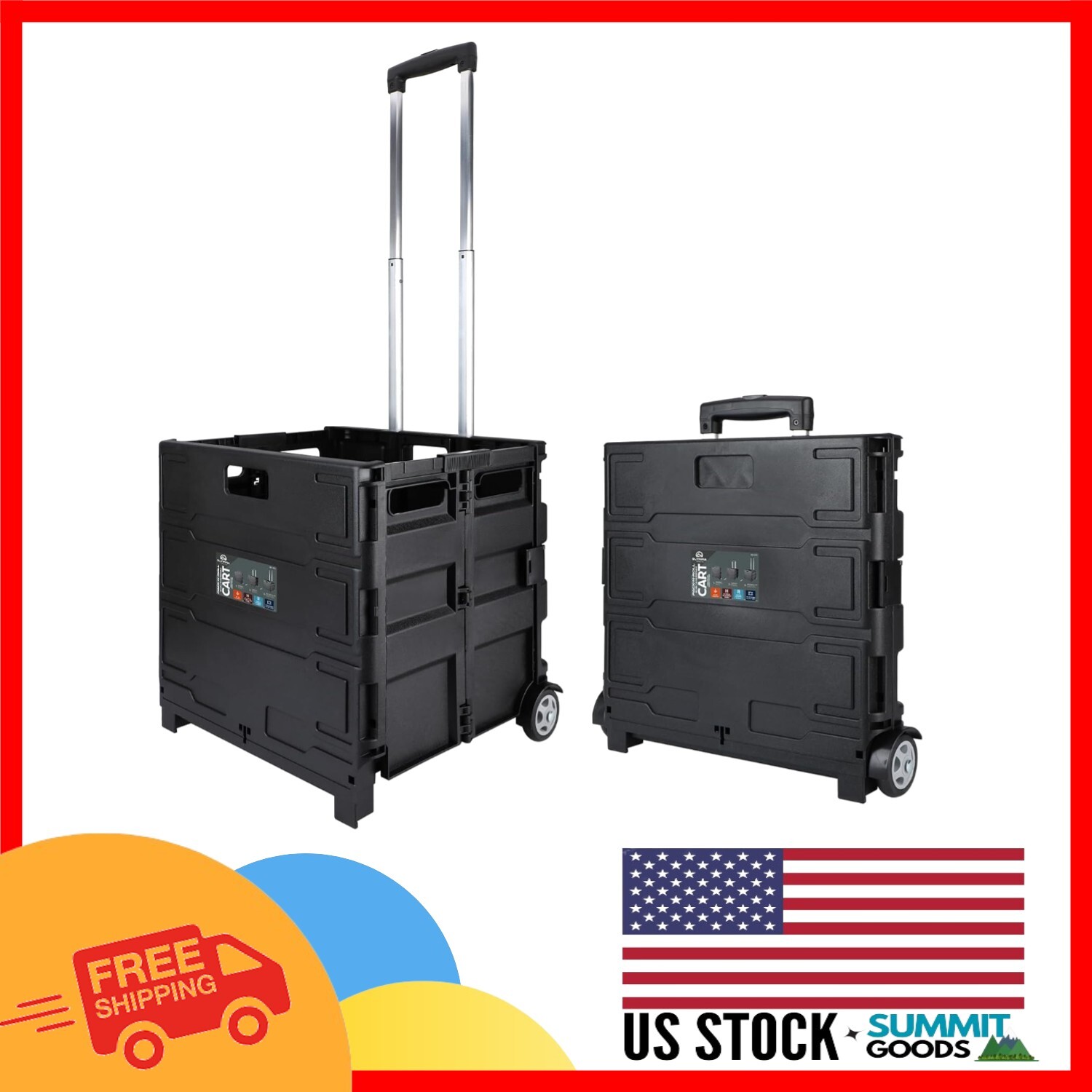 Heavy-Duty Rolling Cart with Telescopic Handle – 80 lbs Load Capacity, Black