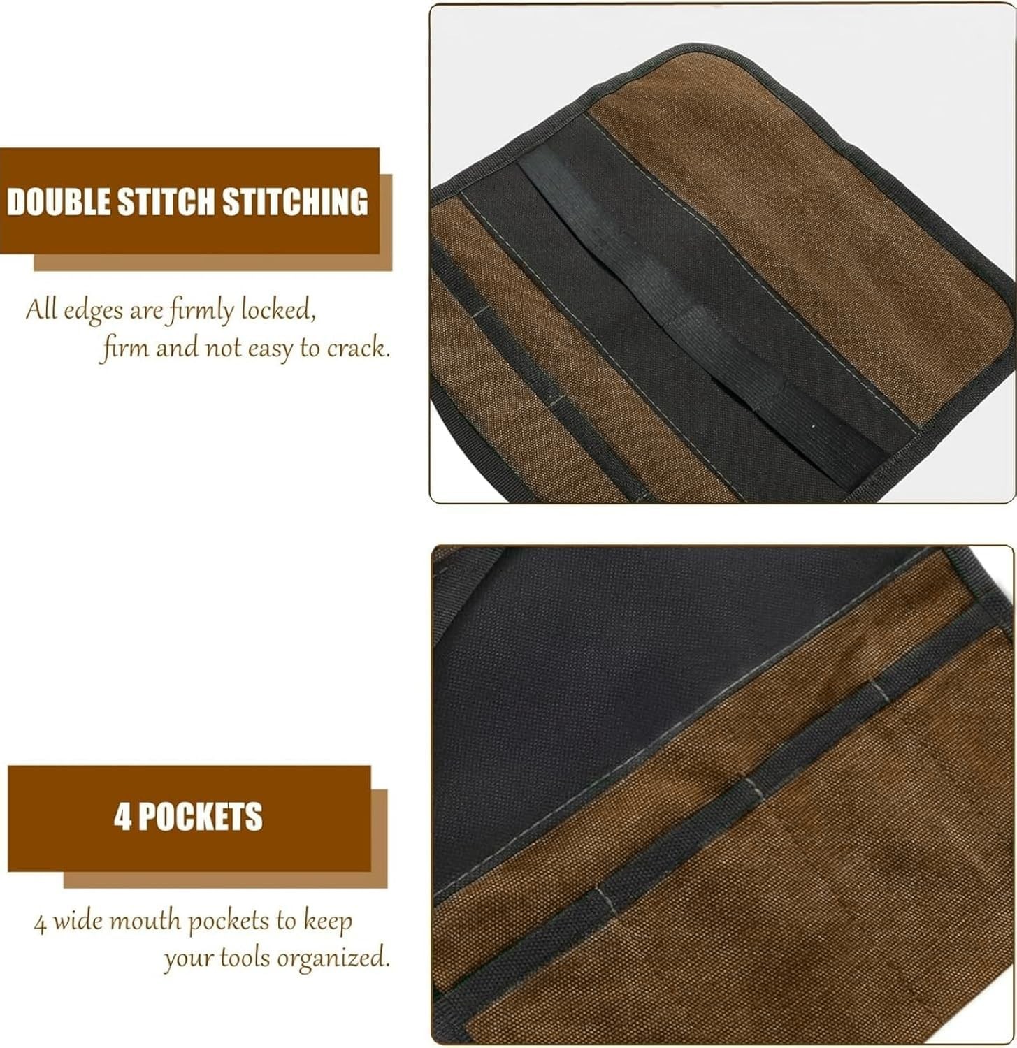 BLIRITEL Small Canvas Chisel Roll, Chisels Bag Tool Organizer with 4 Khaki