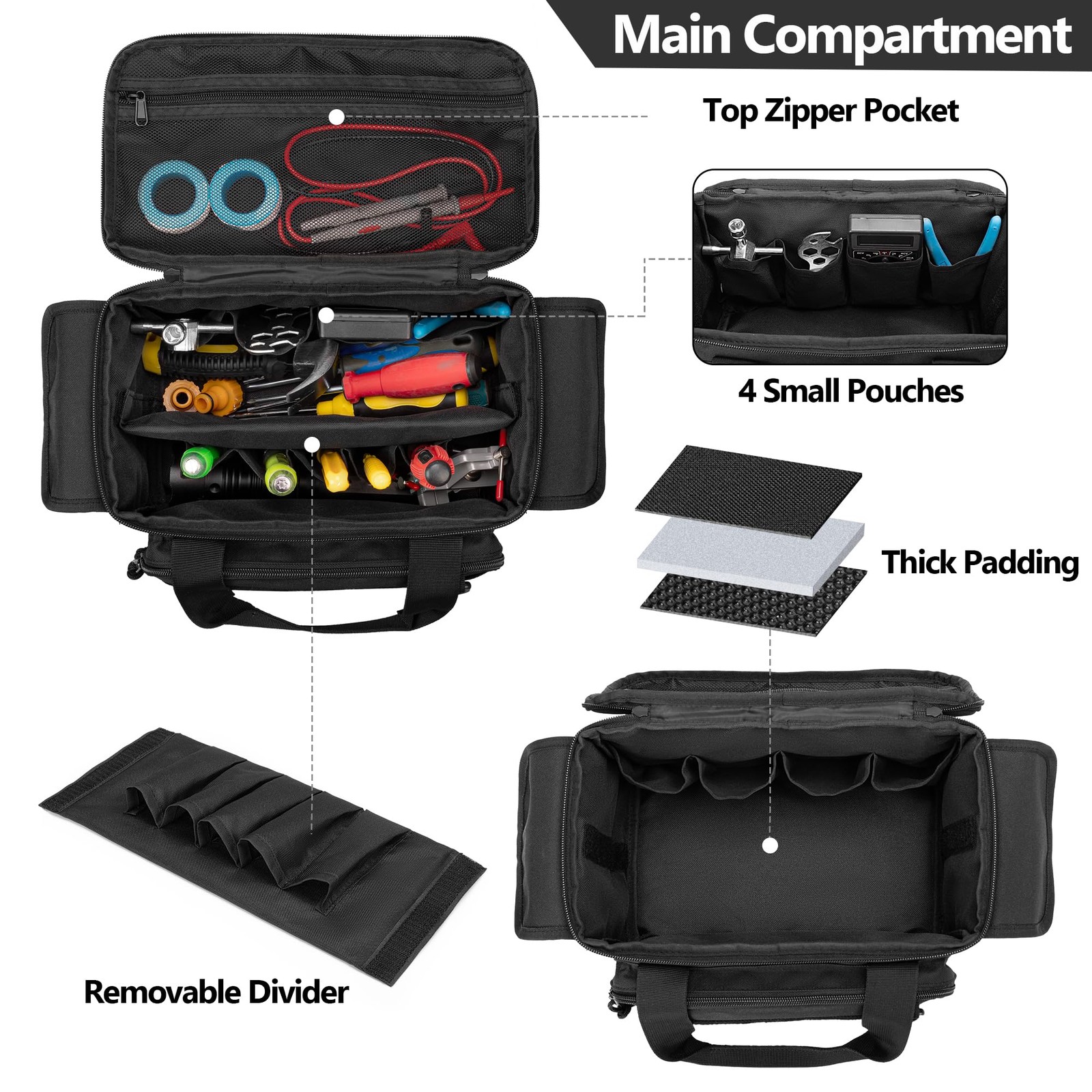 Durable Tool Bag with Padded Bottom and Anti-Friction Storage Solutions