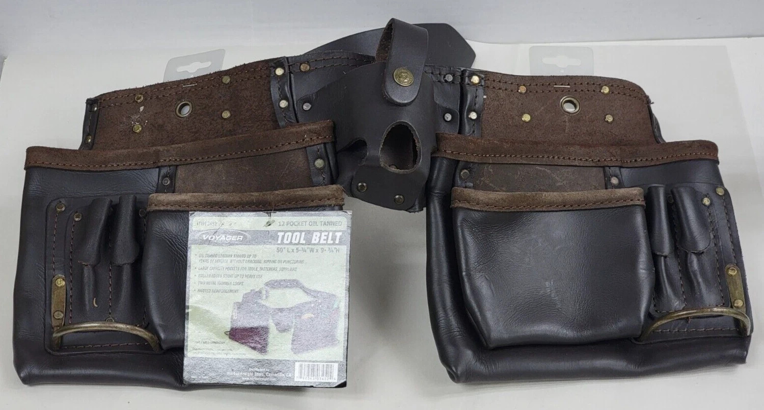 Voyager Oil Tanned 12 Pocket Leather Tool Belt Bag Carpenter Construction # 3452