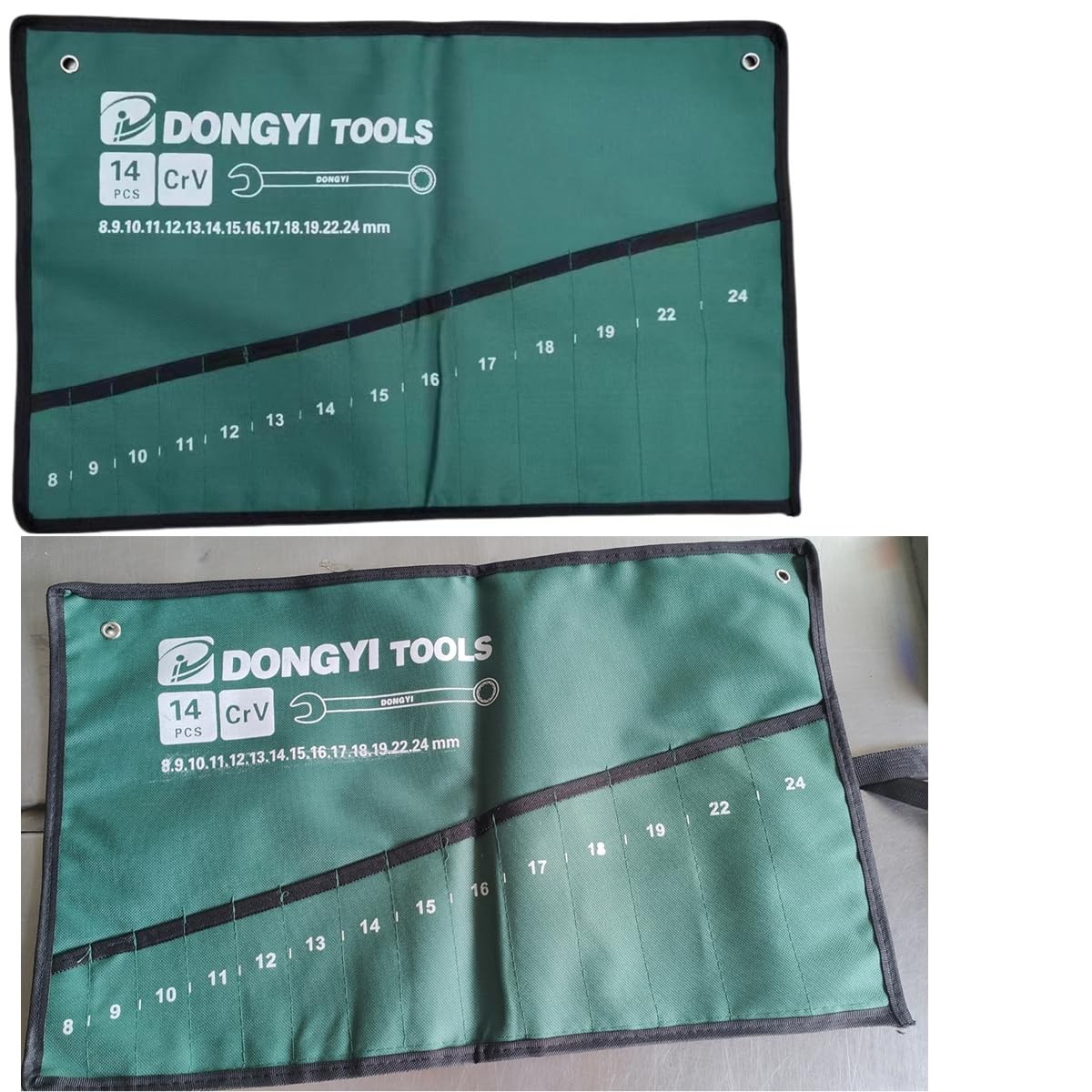 2 Pack Wrench Roll Organizer 14 Pocket Canvas Tool Bag For Metric Wrenches 8mm 2