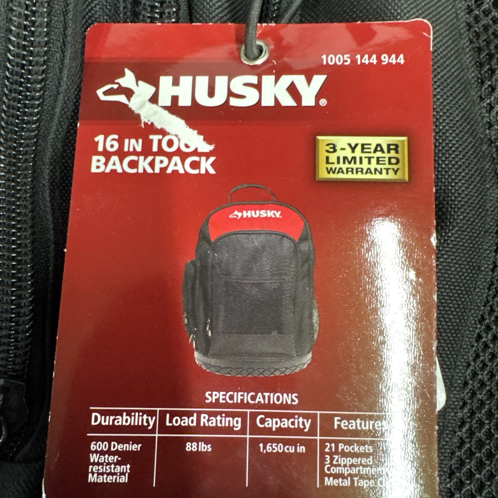 Husky 16 in. Tool Backpack Heavy Duty Rubber Bottom Storage Bag H-68003