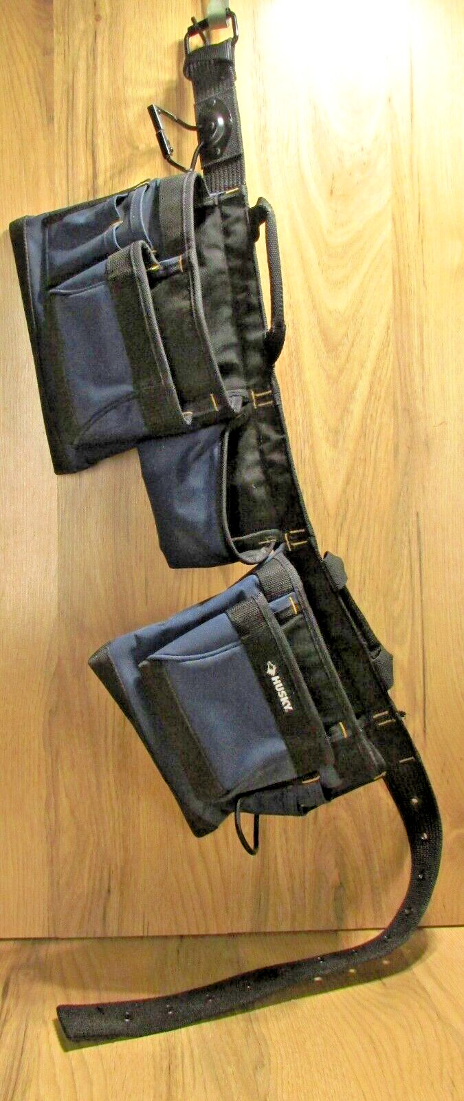 Husky Tool Belt, Blue Durable Polyester W/ 3 Pouches, 13 Pockets & Hammer Loop