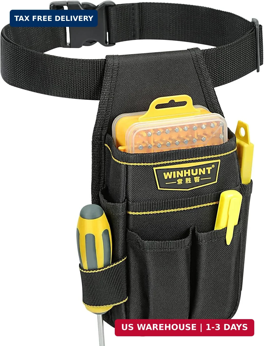 WINHUNT Tool Pouch with Belt, 600D Oxford Cloth, Electrician Tool Pouch 15 Pocke