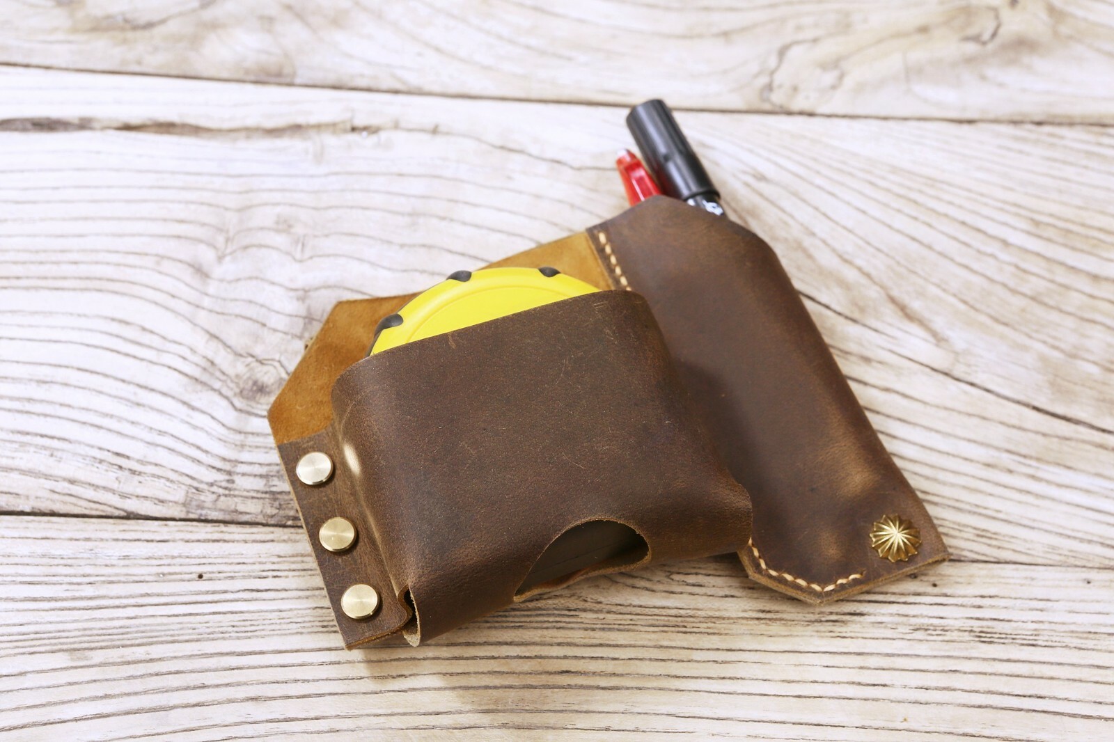 Personalized leather tape measure holder pouch belt loop tape measure holster