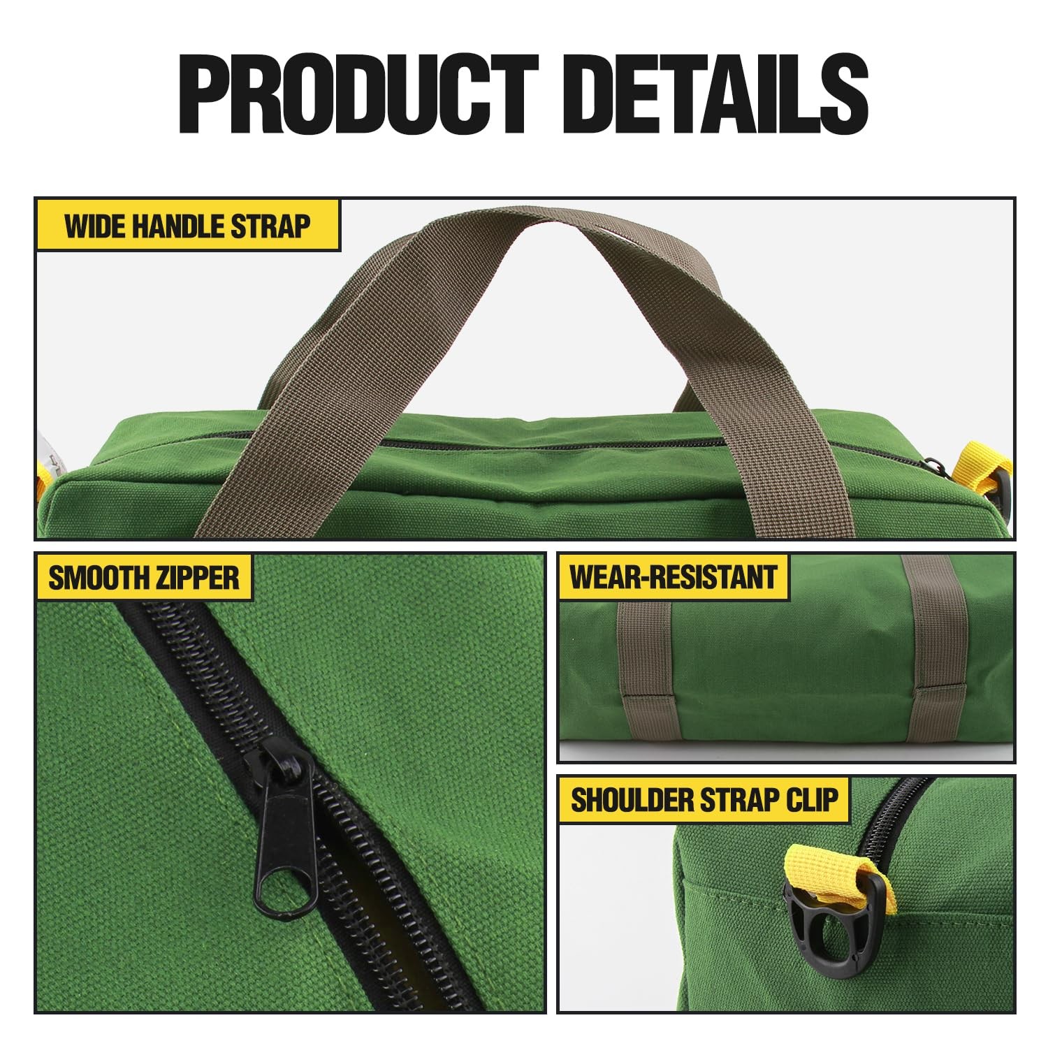 Small Tool Bag, Canvas Tool Storage Bag, Large Capacity Multipurpose Zipper Soft