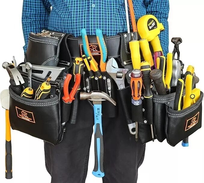 Leather Tool Belt Carpenter Electrician Tool Pouch Framer Construction Bag 33Pro