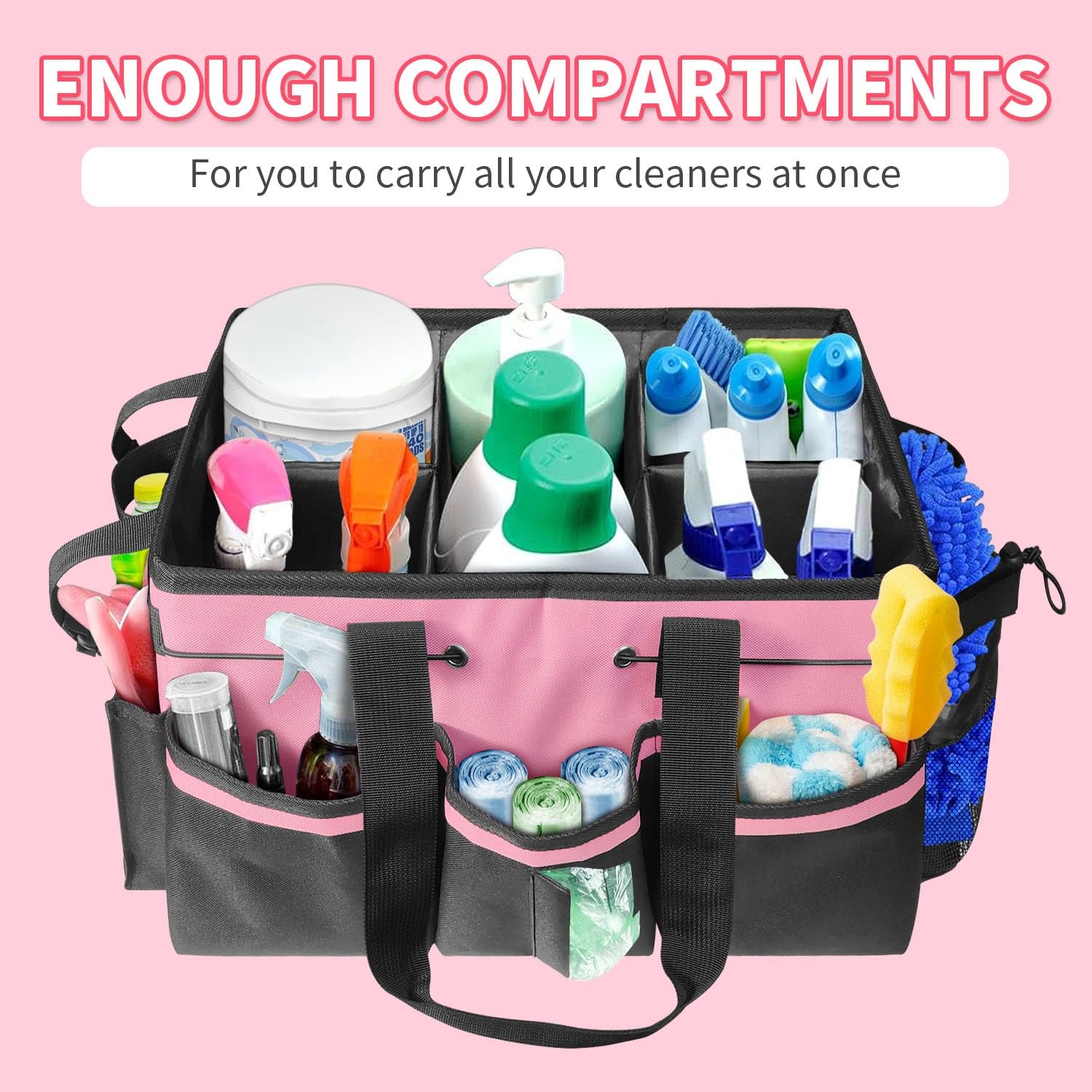 Jenlan Cleaning Caddy Tote with Removable Dividers 17.8×12.2×9.3in Waterproo…