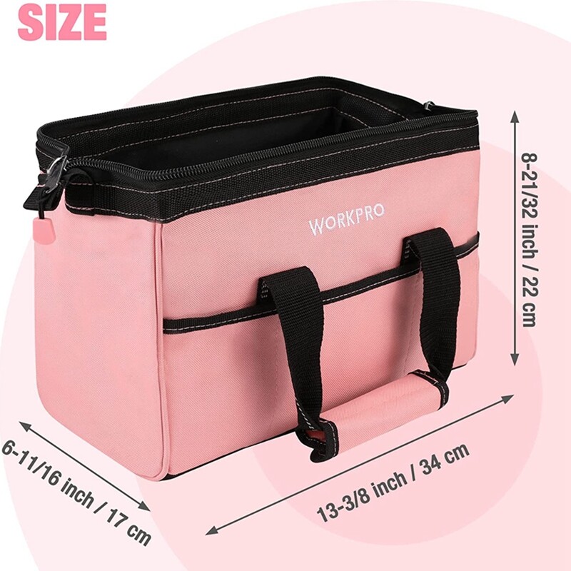 WORKPRO 13-Inch Tool Bag Tool Storage Bag Wide Mouth Tool Tote Bag Blue/Pink NEW