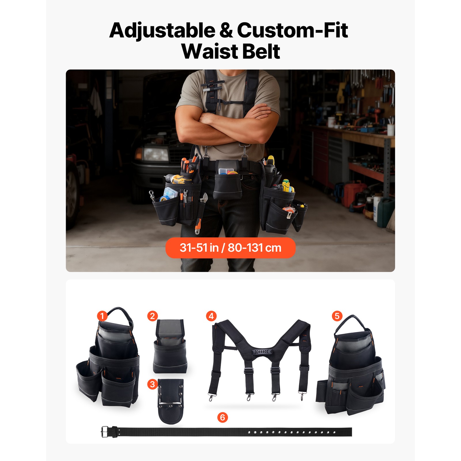 Uimoso Electrician’s Tool Belt with Suspenders and 19-Pocket Tool Pouch