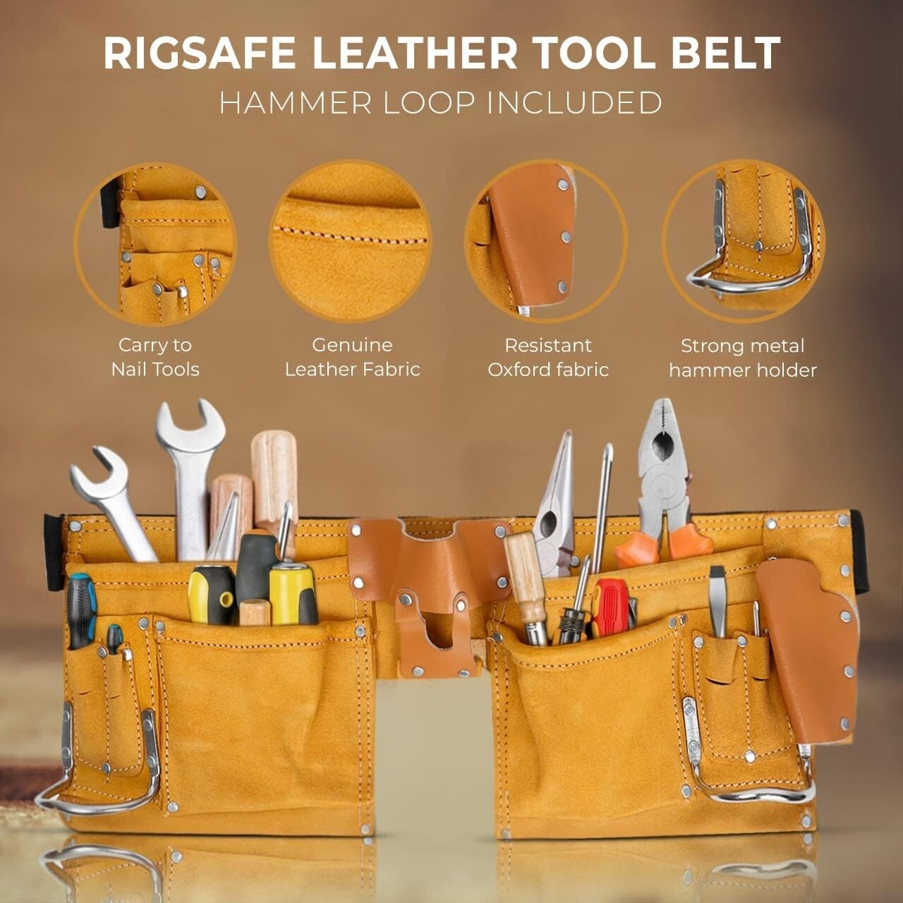 11 Pocket Leather Tool Belt w/ Quick Release Buckle Carpenter Construction Pouch