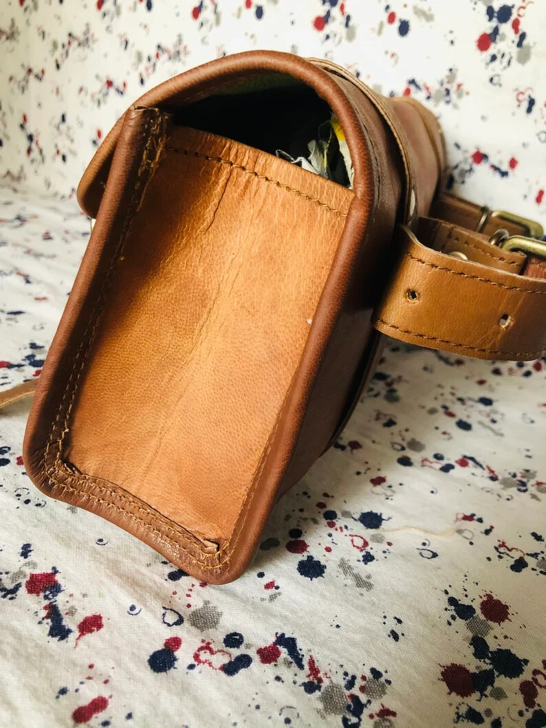 Bag Genuine Leather Vintage Motorcycle Strap Buckle Closure Tool Goat Brown Best