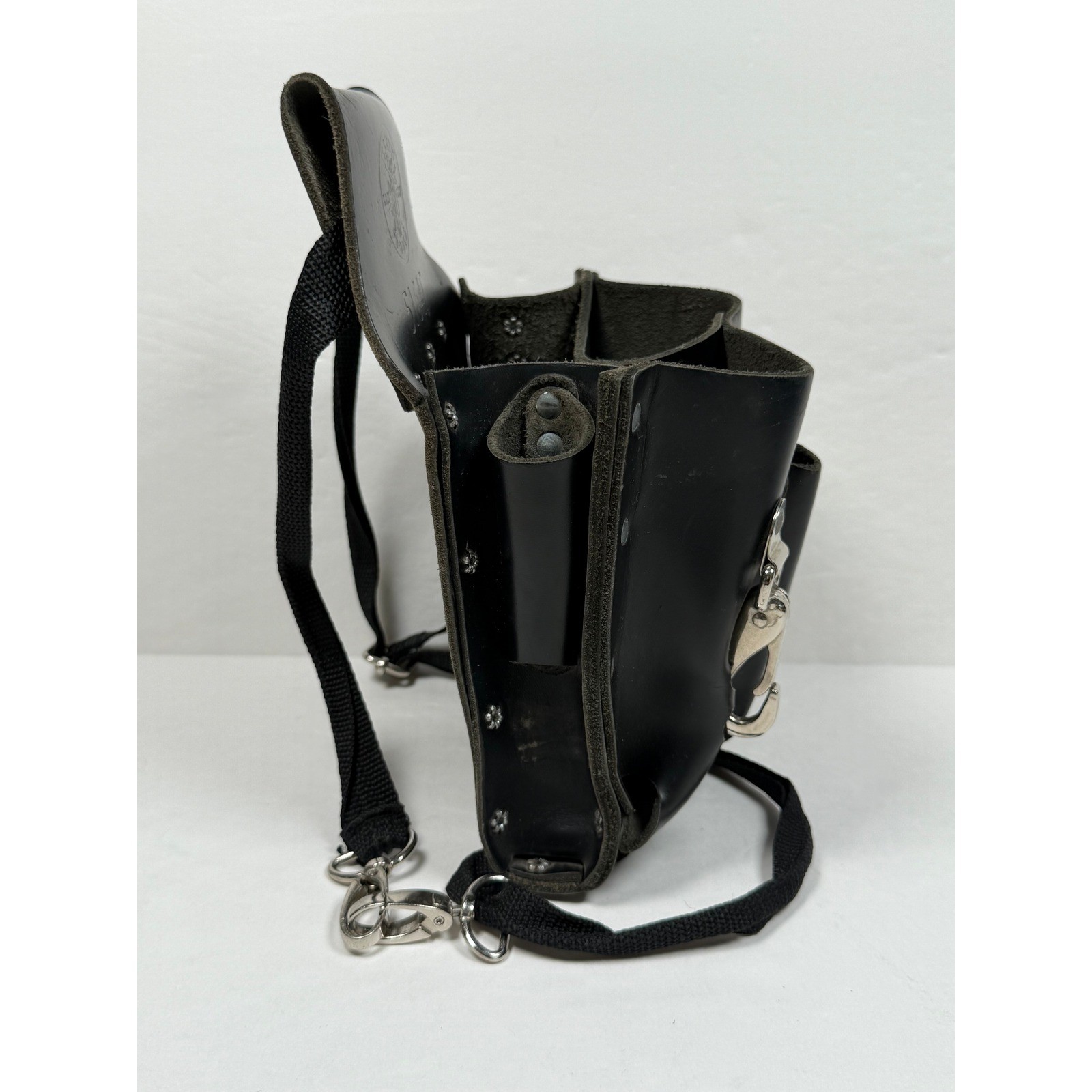 Klein Tools 5164T 8 Pocket Leather Tool Pouch Shoulder Strap Black Electrician