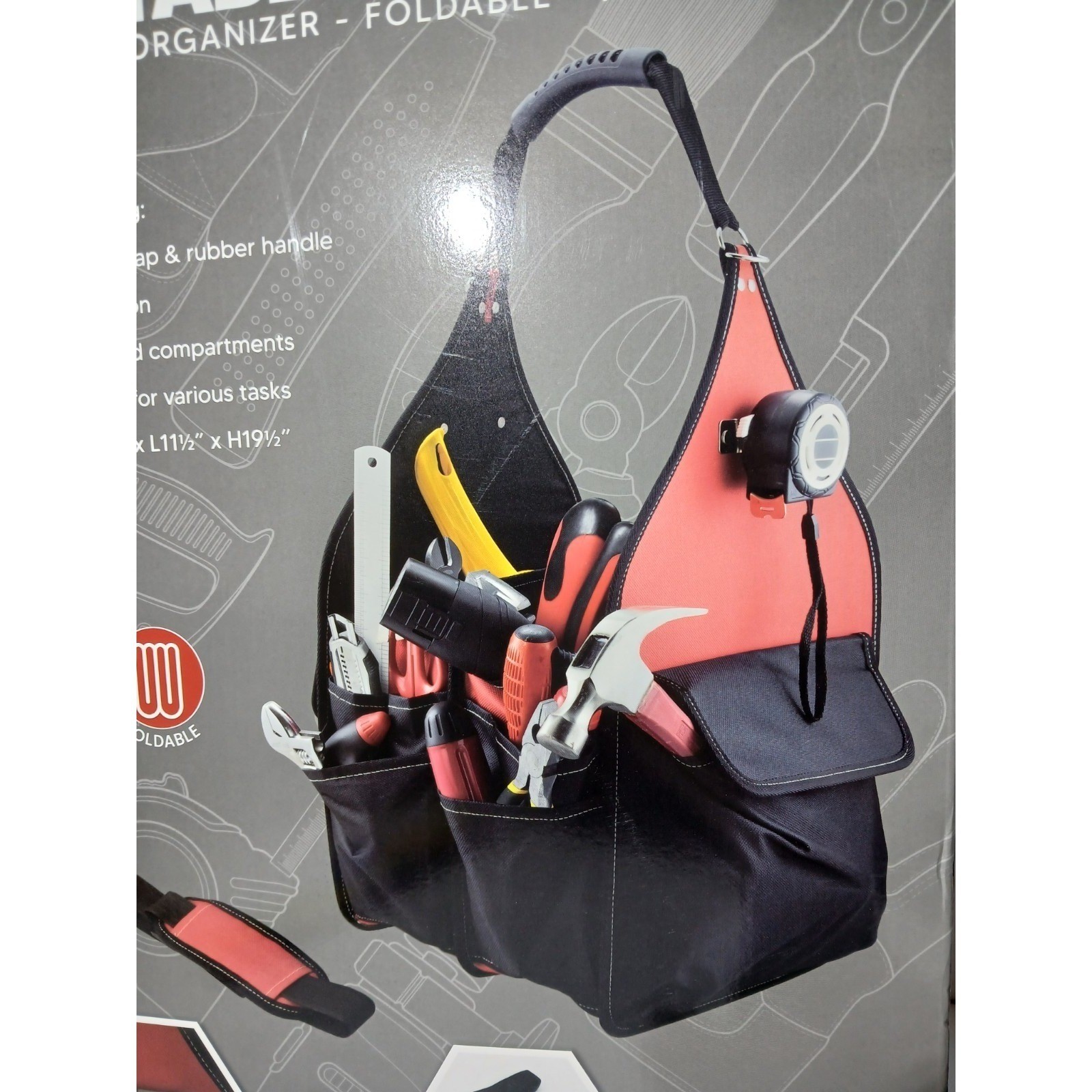 Portable Tool Bag organizer foldable heavy duty 10.5″x11.5″19.5″new in box #1439