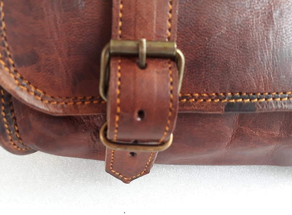 Motorcycle Genuine Goat Leather 2 Strap Buckle Harley Brown Bag …