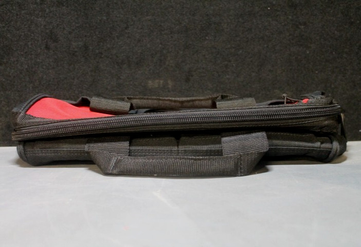 18″ Heavy-Duty Tool Bag, 14 Pockets, Zippered, Durable, OPEN BOX, Black/Red