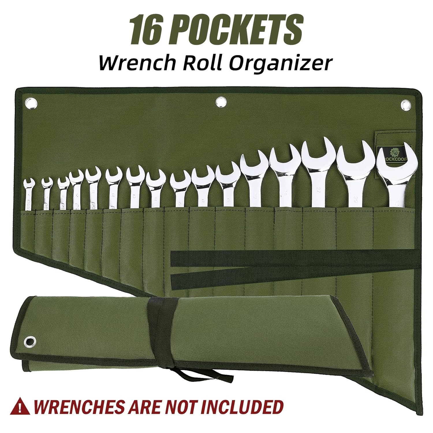 Waterproof Wrench Organizer Roll Pouch Green Oxford Material Wrench Storage Case