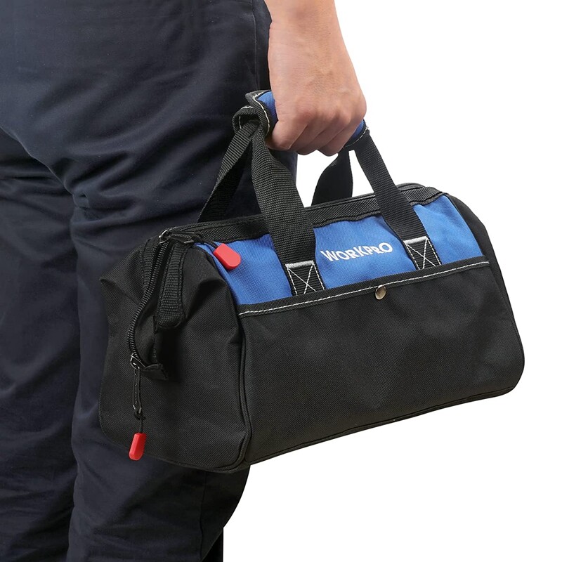 WORKPRO 13-in Tool Bag Wide Mouth Tool Tote Bag Inside Pockets Tool Storage Case