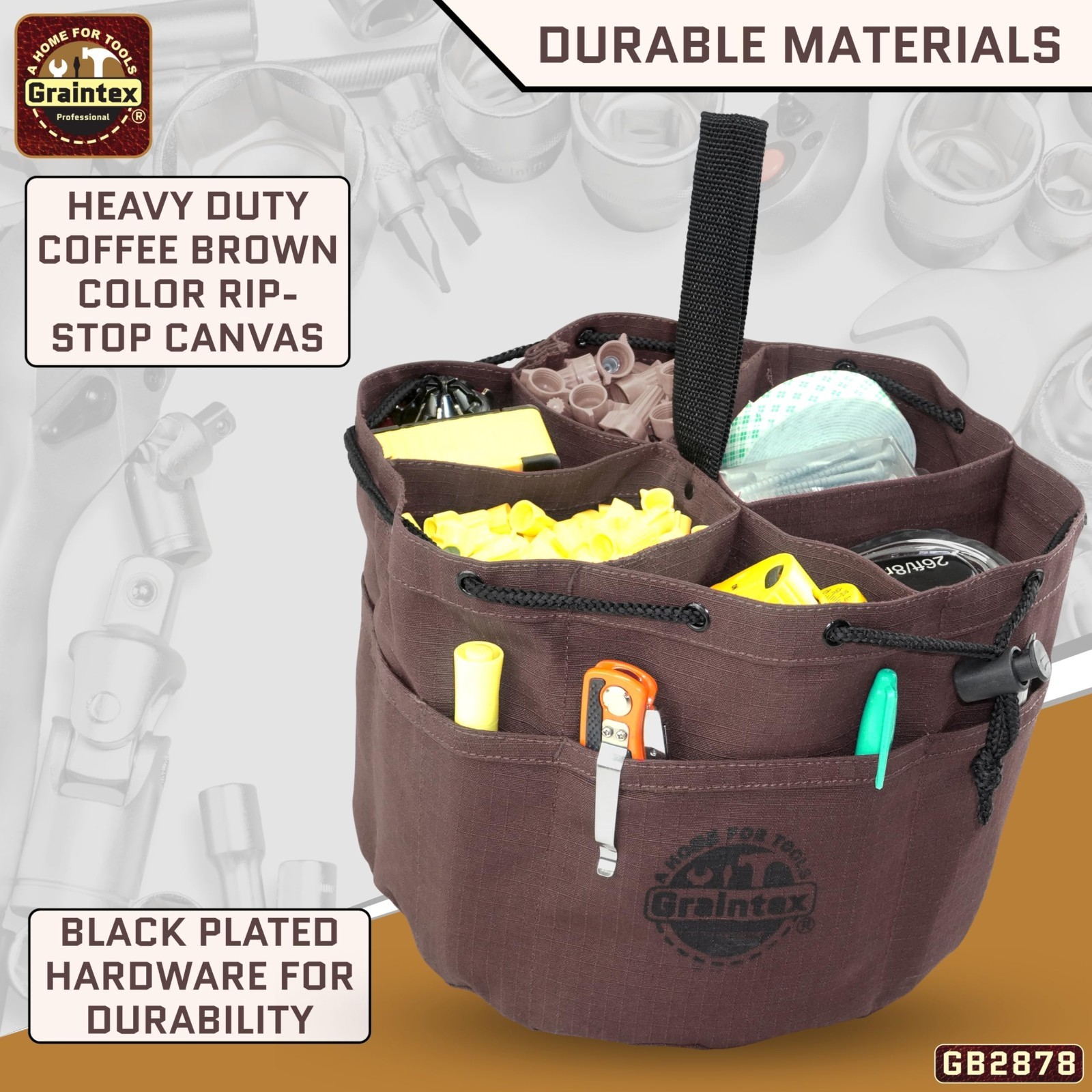 18 Pocket Canvas Drawstring Grab Bag – Tool Organizer Pouch for Small Parts & Sc