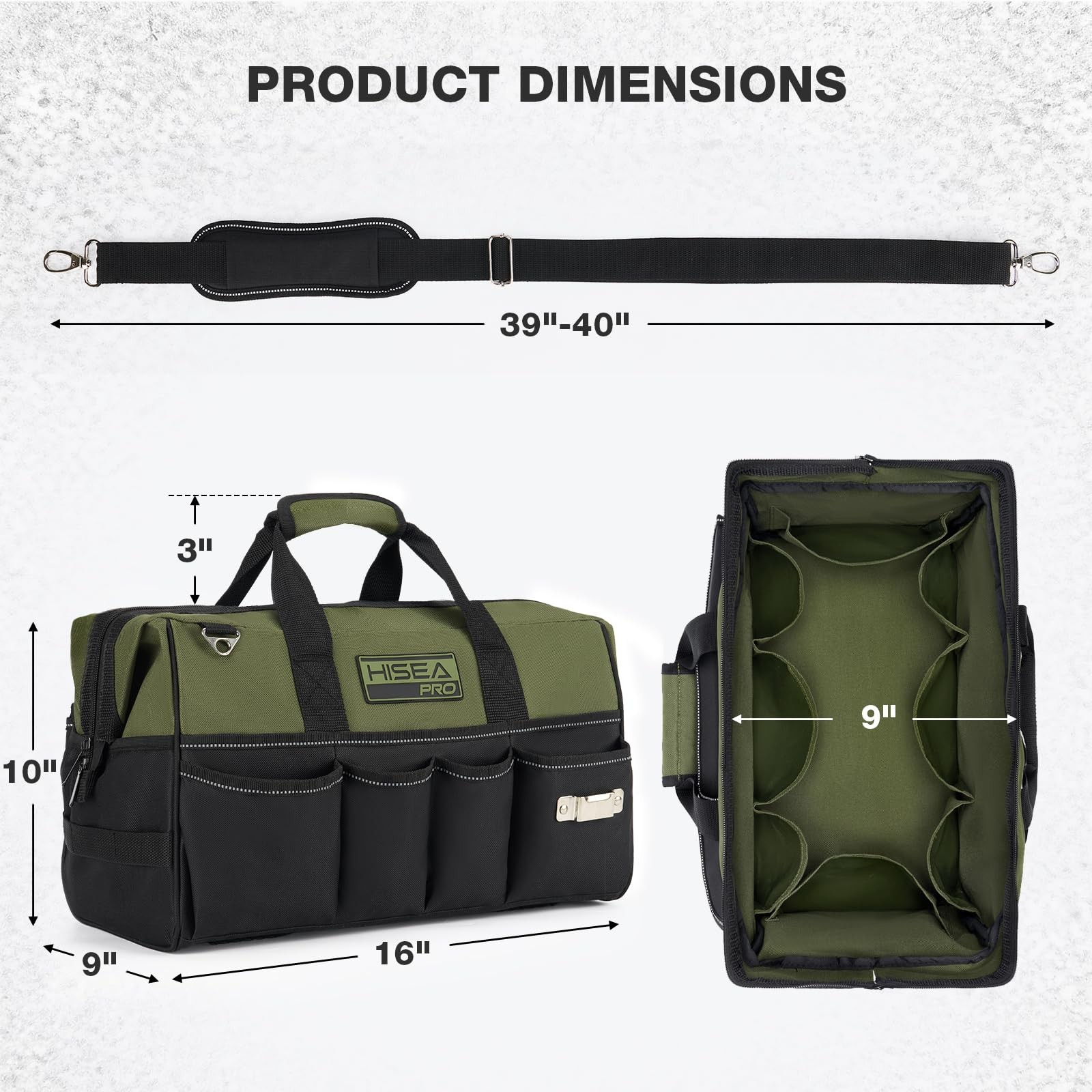 HISEA Heavy Duty Tool Bag 20 Pockets, 16Inch Portable Tool Box Organizer