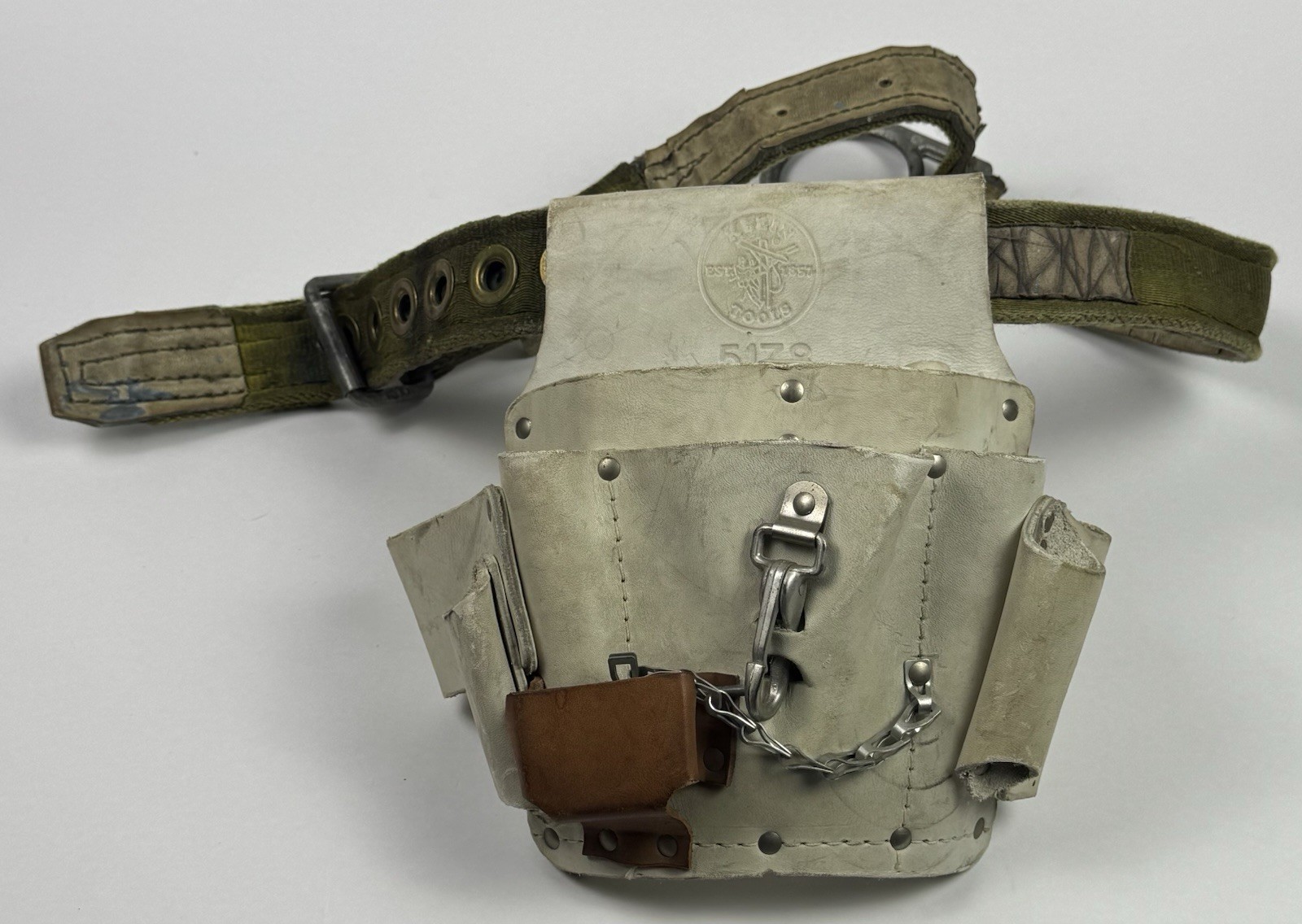 VTG Klein Tools 5178 Leather Lineman Utility Belt Pole Climbing Electrician Gear