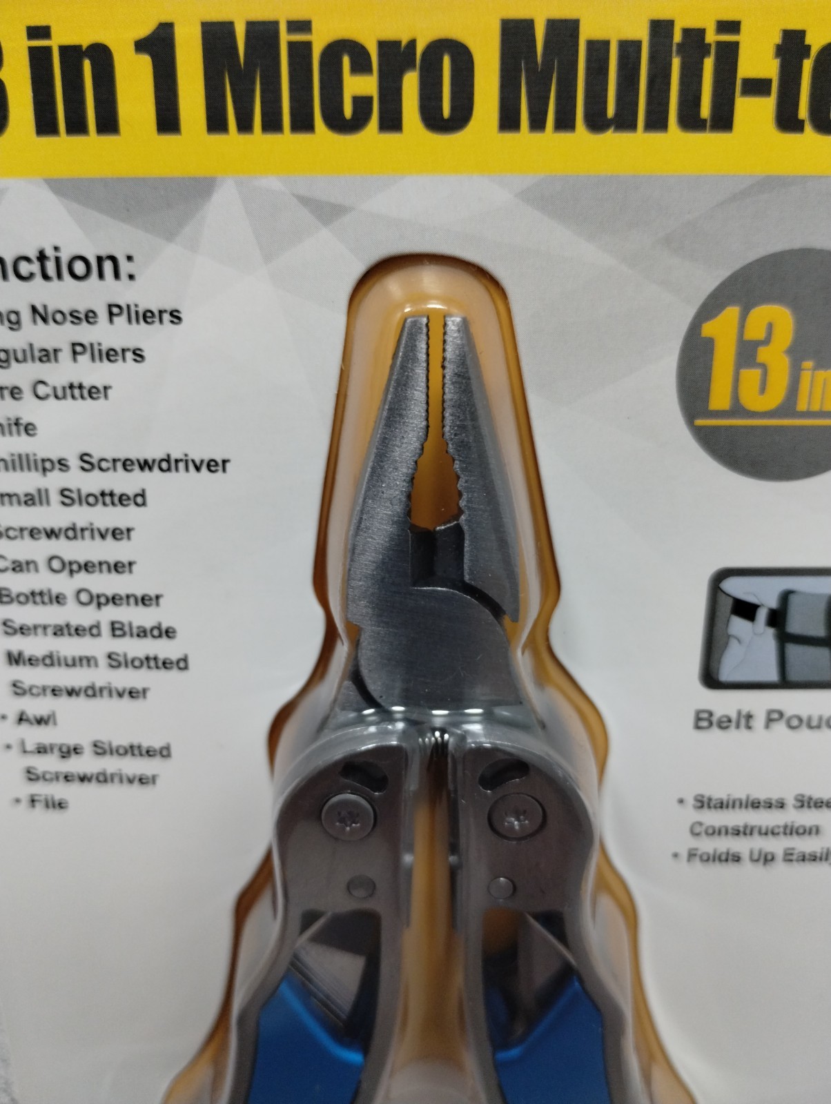 Multi Micro Hand Tool 13 In 1 With Belt Pouch New In Pack Blue Handles.