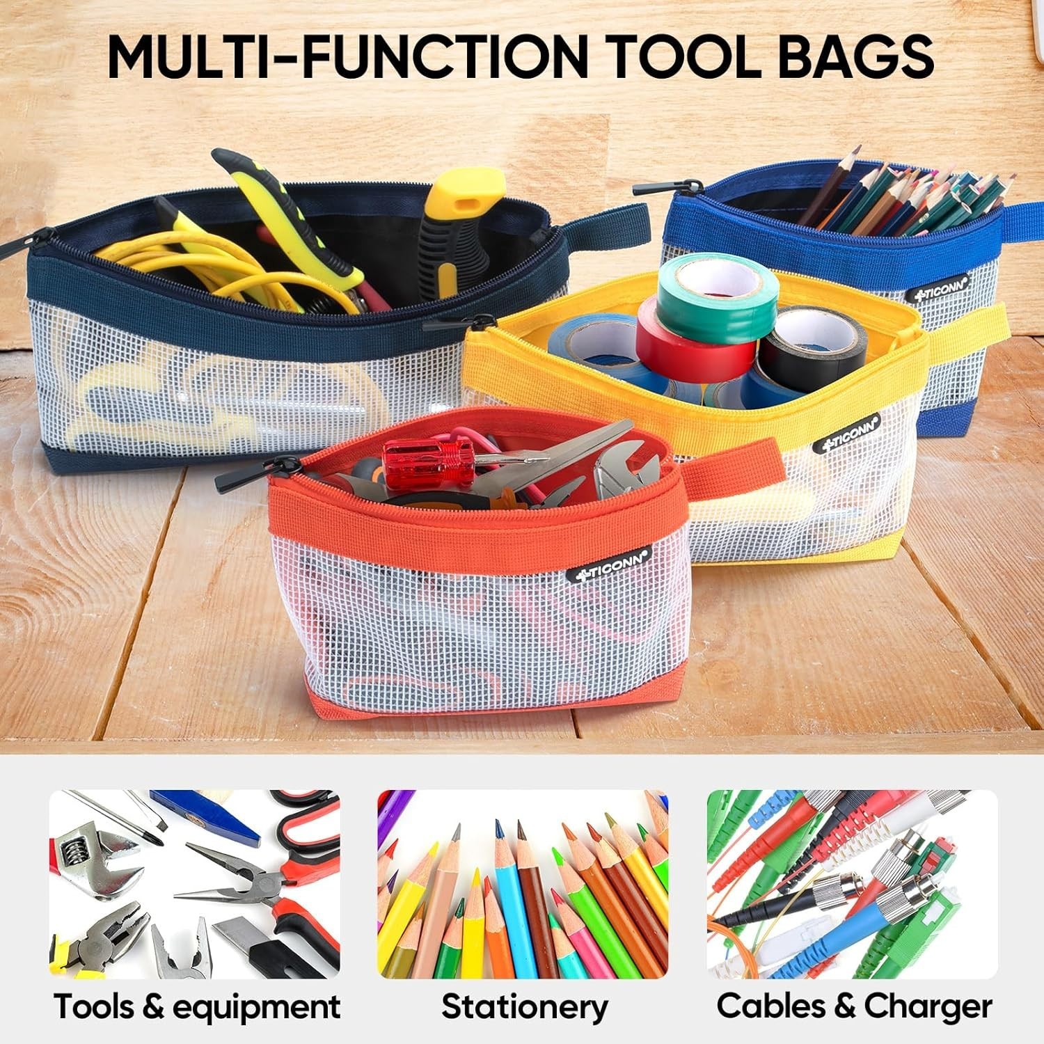 3-Pack Tool Pouch Set – Durable 1680D Oxford Utility Bags with Clear Zipper