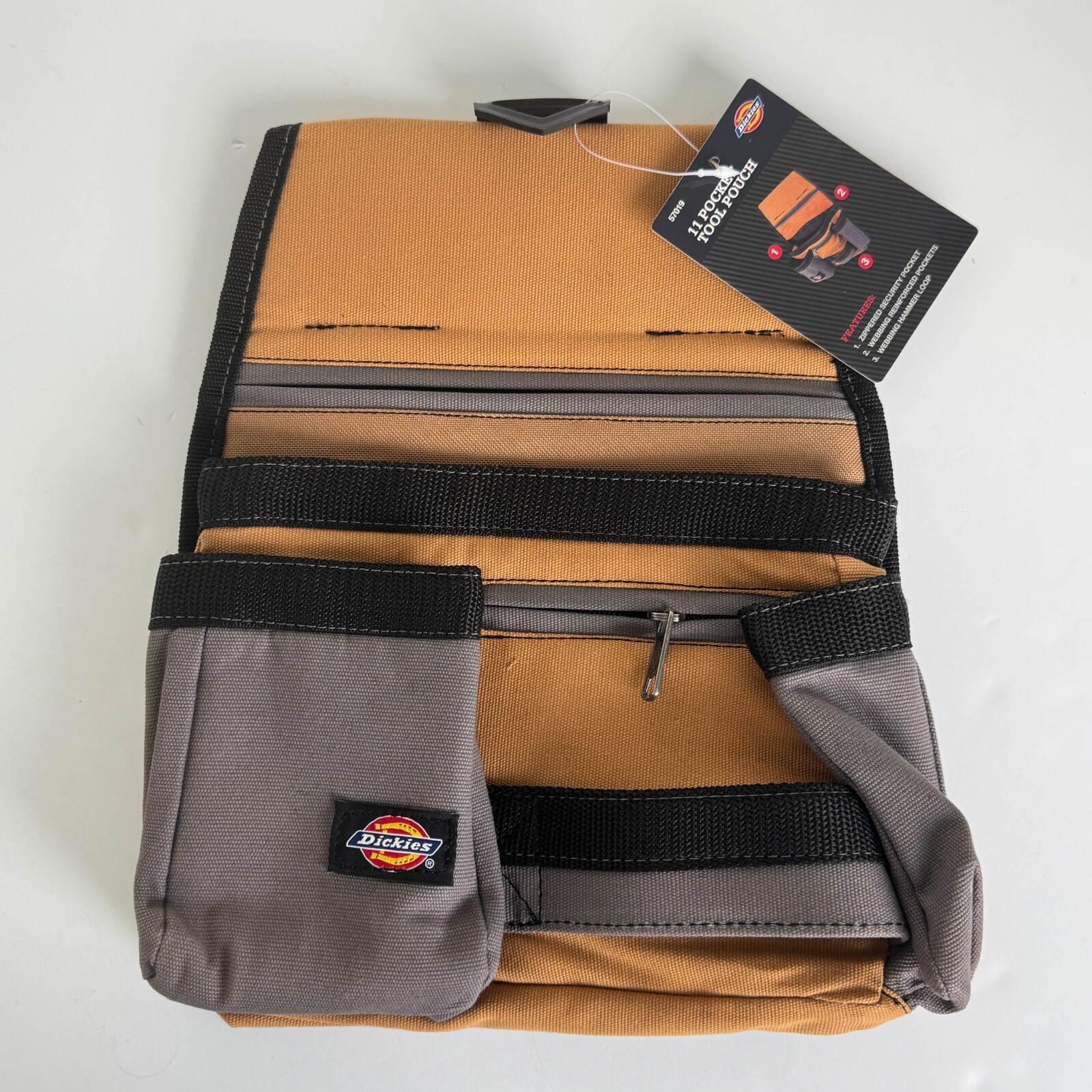 Tool Belt Pouch 11 Pocket Webbing Reinforced Gray Tan Dickies 57019