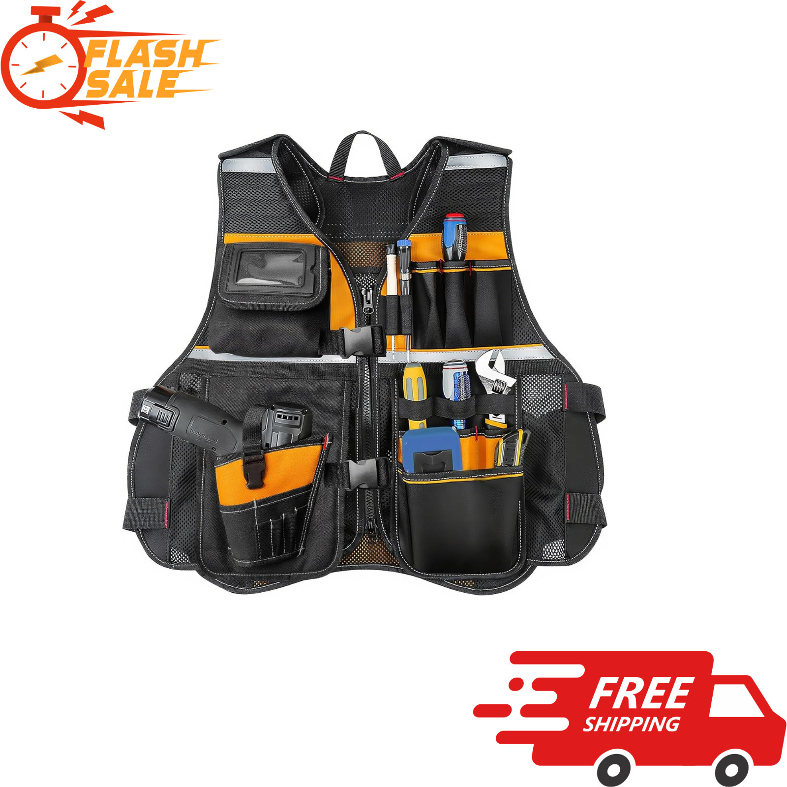 NEW Electrician Tool Vest Men Molded Drill Holster 1680D 16 Storage Orange XLXXL