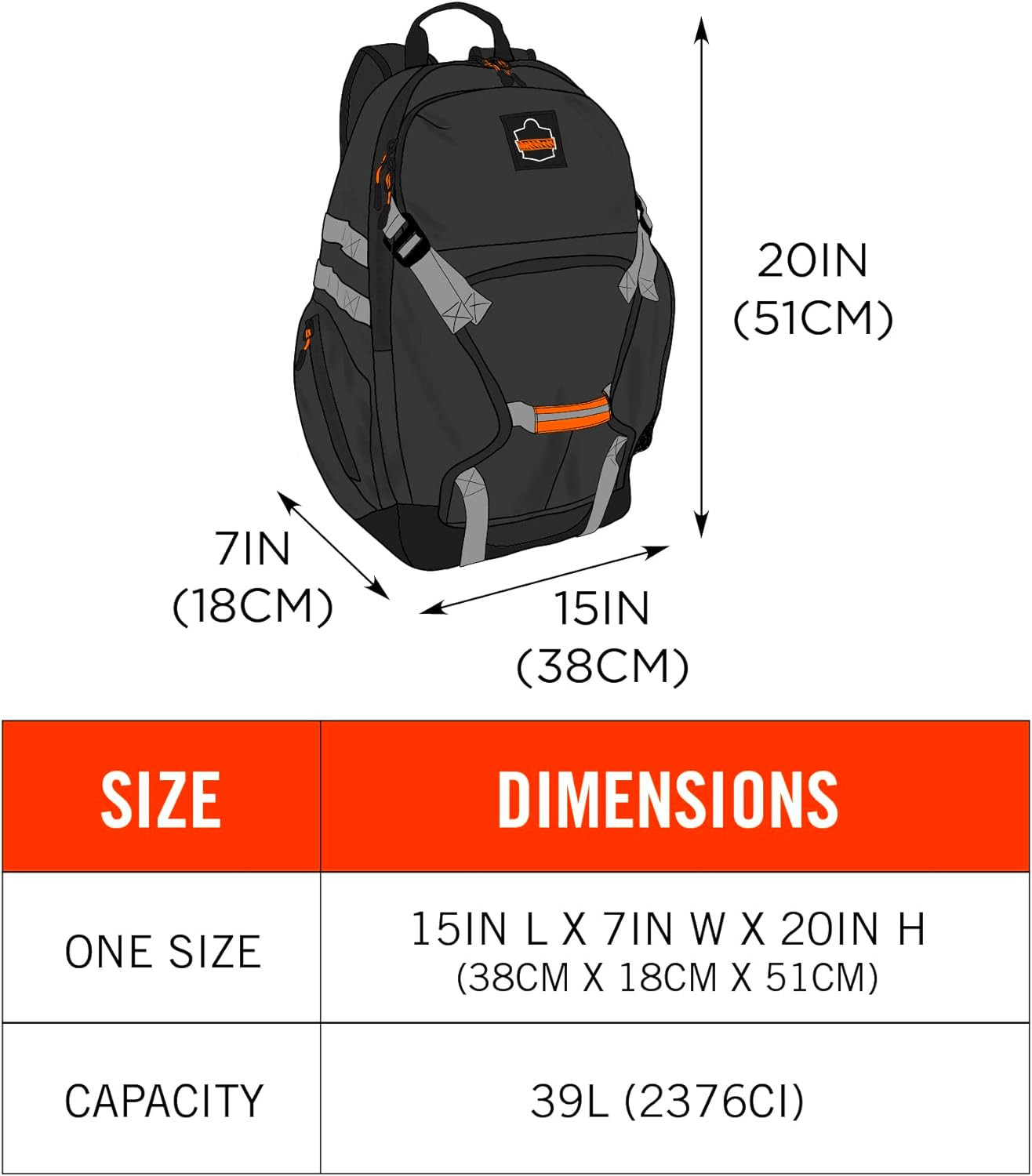 Work Gear Jobsite Backpack with Hard Hat Storage, Padded Shoulder Straps, 39L Ca