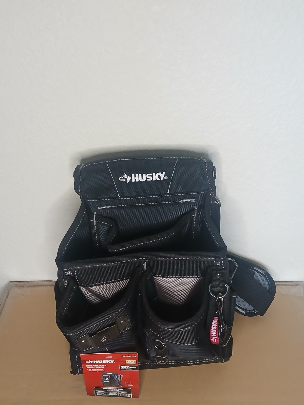 Husky Electrician’s Tool Pouch Fabric Black/Gray Medium Multiple Pockets