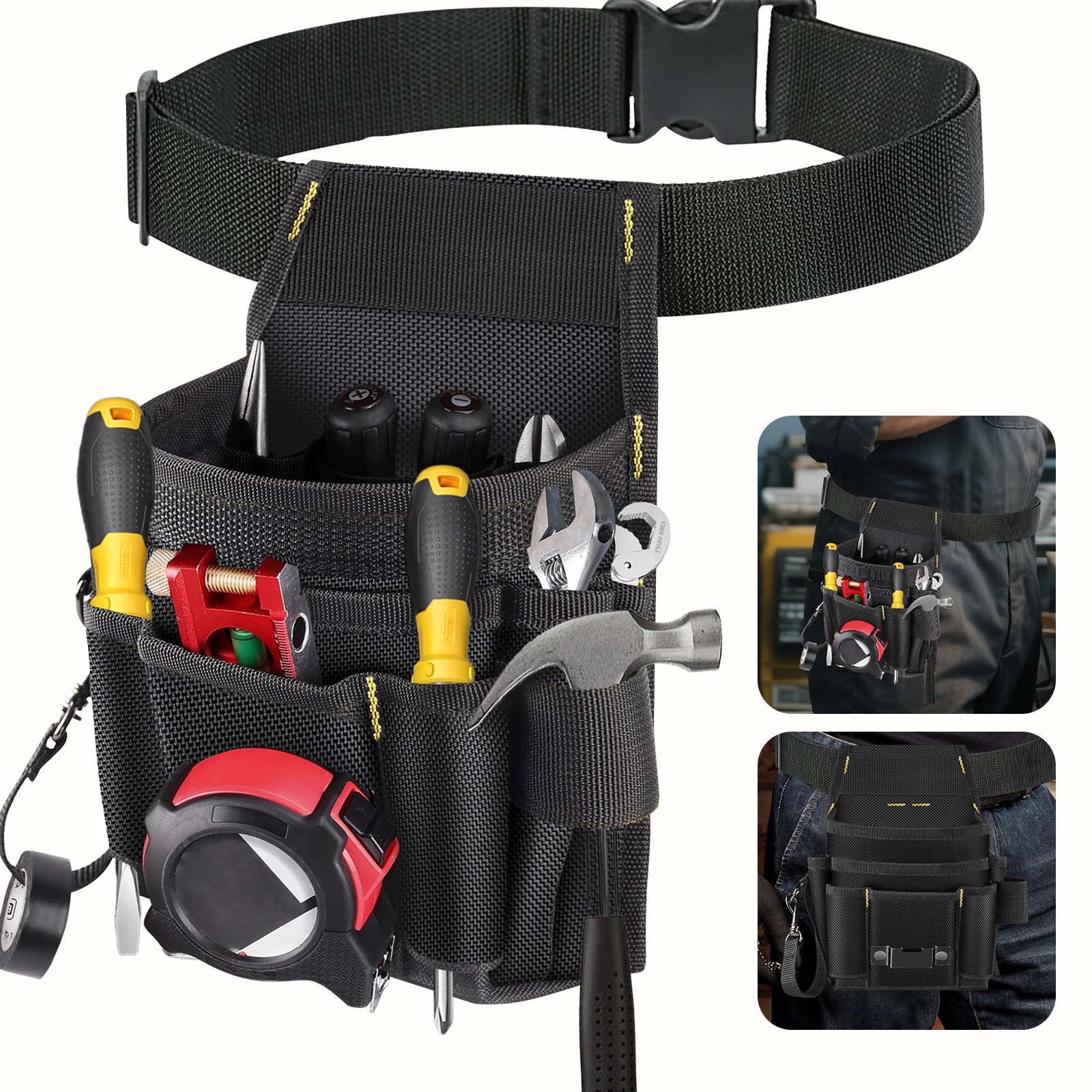 Tool Waist Bag w/ Adjustable Belt 11 Durable Pockets Pouch Electricians Workers