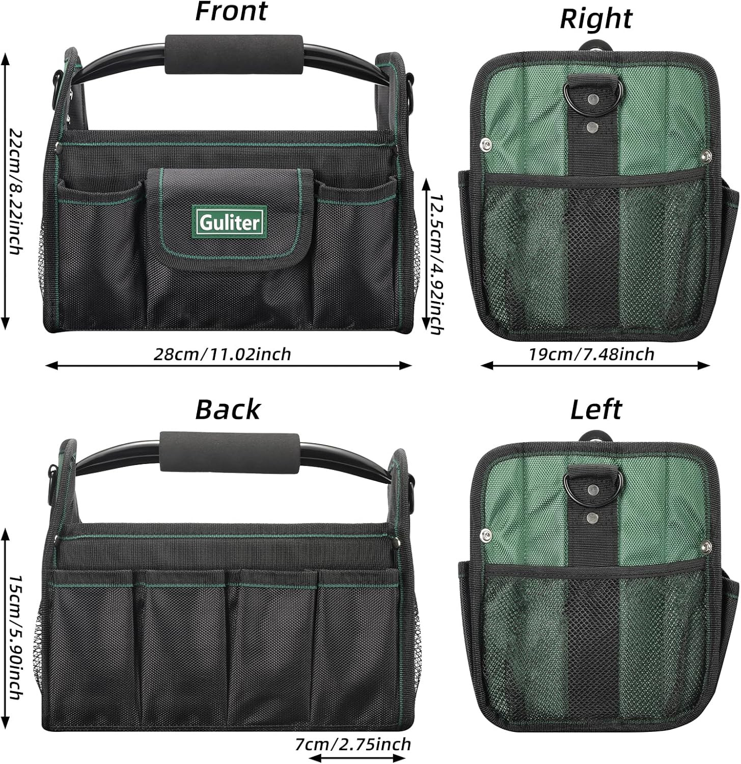 11 Inch Small Tool Bag Open Top Tool Tote with Stainless Steel Handle Adjustable