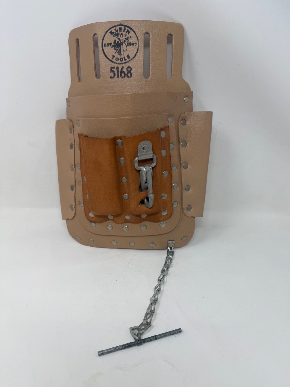Klein Tools 5168T Riveted Brown Leather TOOL BELT BAG POUCH with 6 Pockets USA
