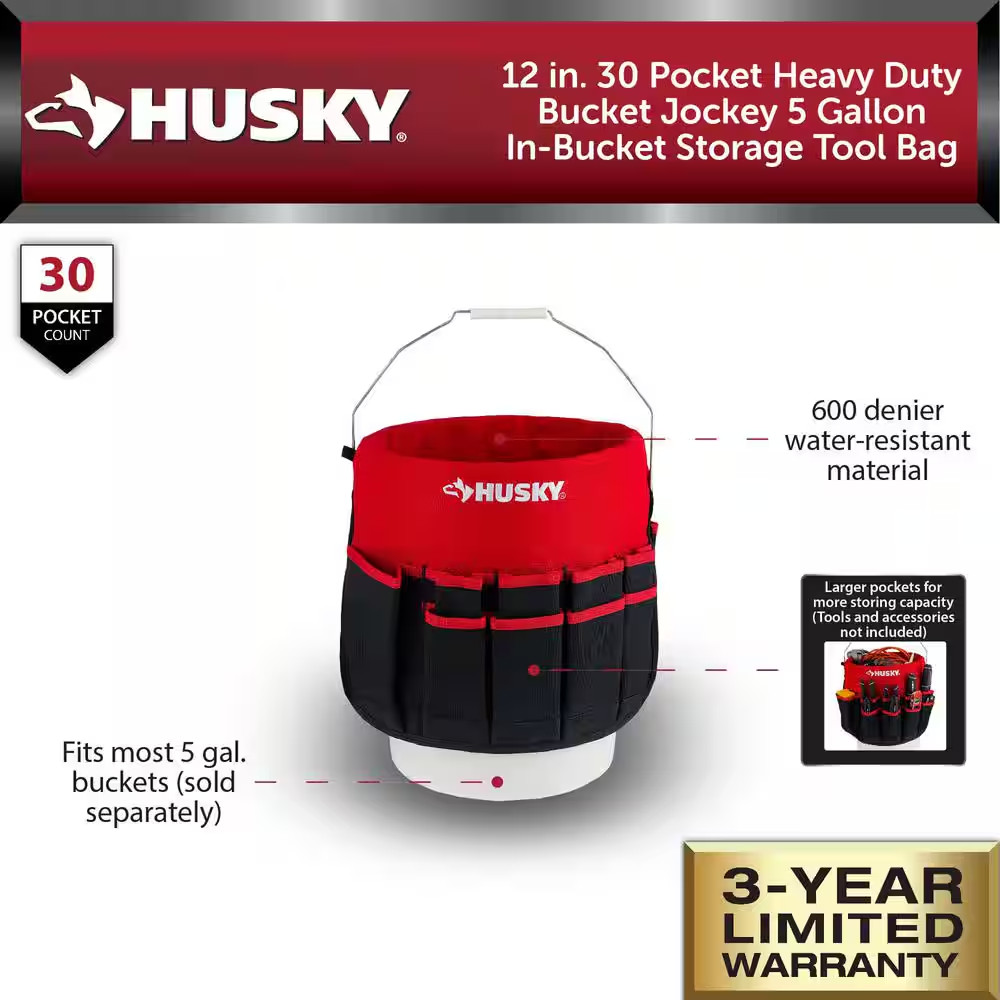 12 In. 30-Pocket Bucket Jockey 5 Gal. In-Bucket Storage Tool Bag