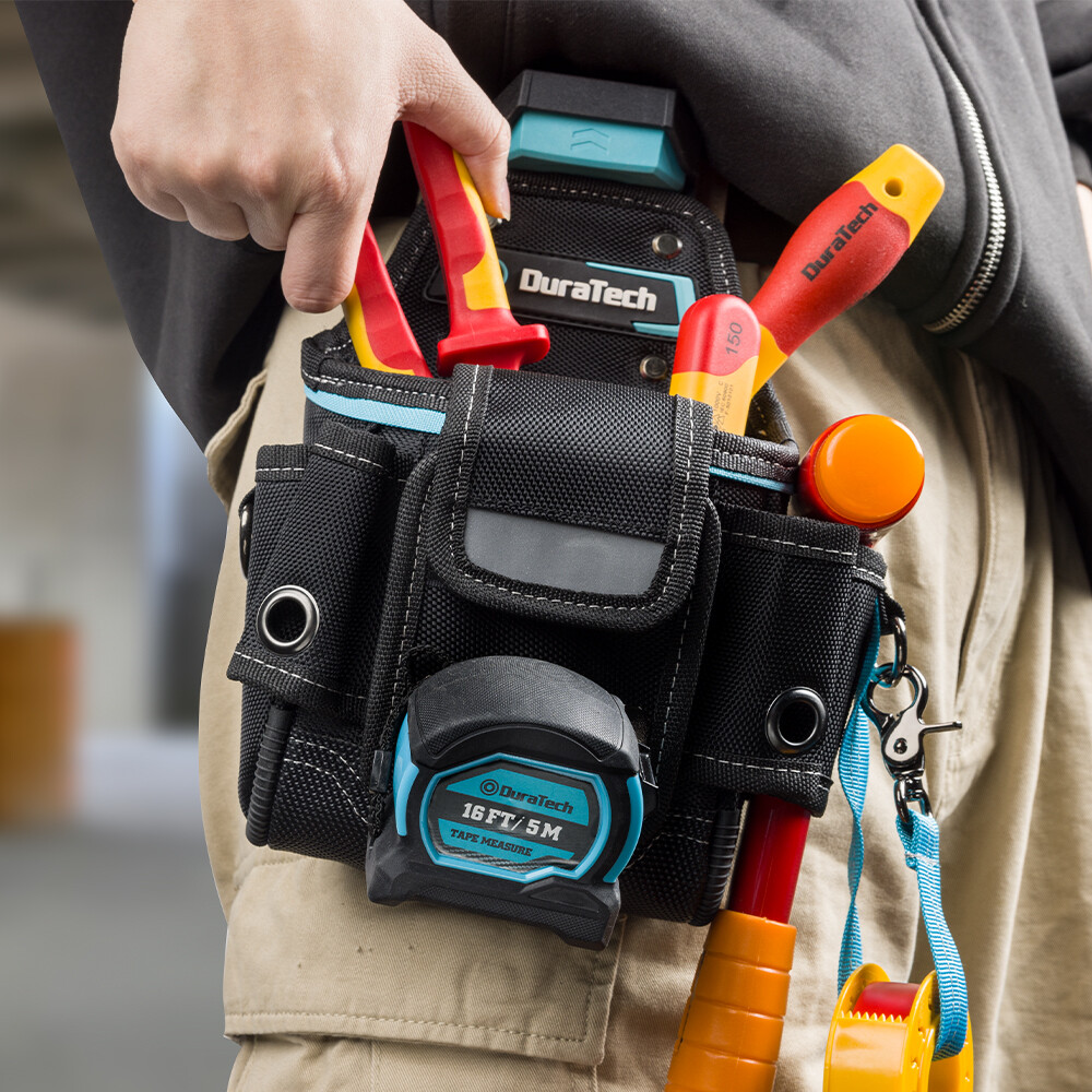DuraTech Large Capacity Tool Pouch w/Belt Clip Electrician Tool Pouch 7 Pockets