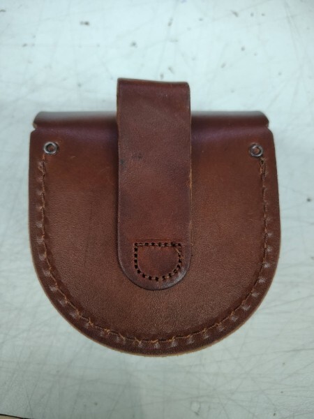 Leather Sheath Snap Button Round Circle Pouch Brown Leather High Quality Gift