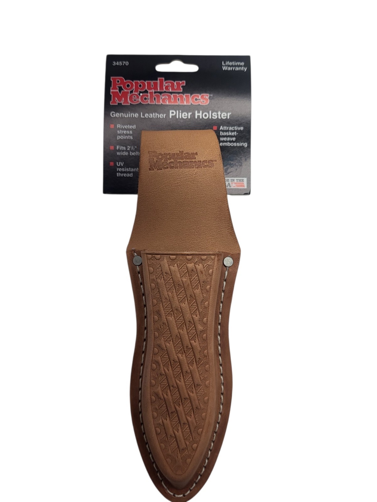 Popular Mechanics Leather Plier Holster, fits up to 2.5″ belt USA made #34570