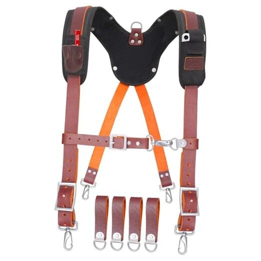 Leather Work Suspender with Cell Phone Pocket | Fully-Adjustable Padded Maroon
